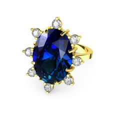 Padma Yüzük - Lab safir ve swarovski 8 ayar altın yüzük #1lr6hky