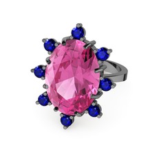 Padma Yüzük - Pembe kuvars ve lab safir 925 ayar siyah rodyum kaplama gümüş yüzük #1ltmwj8