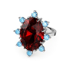 Garnet ve akuamarin 18 ayar beyaz altın yüzük