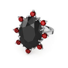 Padma Yüzük - Siyah zirkon ve garnet 8 ayar beyaz altın yüzük #1n564o8