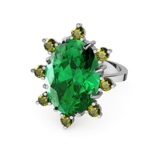 Yeşil kuvars ve peridot 18 ayar beyaz altın yüzük