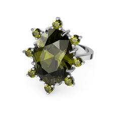 Peridot 18 ayar beyaz altın yüzük