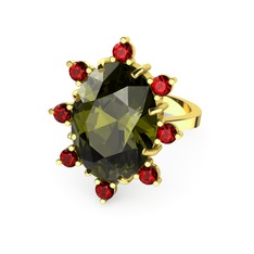 Padma Yüzük - Peridot ve garnet 925 ayar altın kaplama gümüş yüzük #1pk1hkm