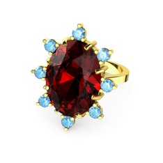 Garnet ve akuamarin 8 ayar altın yüzük