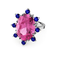 Pembe kuvars ve lab safir 14 ayar beyaz altın yüzük