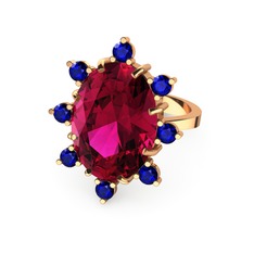 Rodolit garnet ve lab safir 18 ayar rose altın yüzük