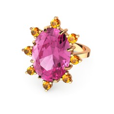 Pembe kuvars ve sitrin 8 ayar rose altın yüzük