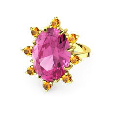 Pembe kuvars ve sitrin 18 ayar altın yüzük