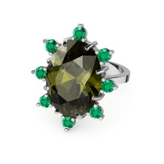 Peridot ve yeşil kuvars 8 ayar beyaz altın yüzük