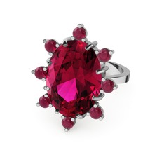 Padma Yüzük - Rodolit garnet ve kök yakut 8 ayar beyaz altın yüzük #1tc8c9q