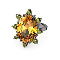 Padma Yüzük - Sitrin ve peridot 925 ayar siyah rodyum kaplama gümüş yüzük #1tcx9u6