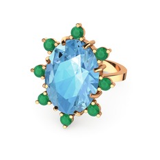 Padma Yüzük - Akuamarin ve kök zümrüt 8 ayar rose altın yüzük #1tfa05h