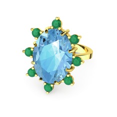 Padma Yüzük - Akuamarin ve kök zümrüt 18 ayar altın yüzük #1tnup98