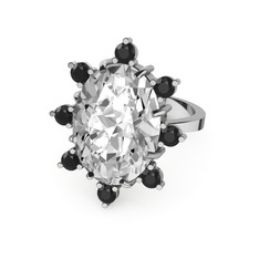 Padma Yüzük - Beyaz zirkon ve siyah zirkon 925 ayar gümüş yüzük #1u7sljv