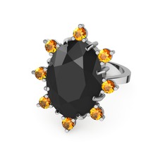 Padma Yüzük - Siyah zirkon ve sitrin 925 ayar gümüş yüzük #1uopce3