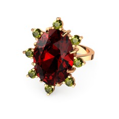 Garnet ve peridot 14 ayar rose altın yüzük