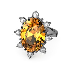 Sitrin ve swarovski 925 ayar siyah rodyum kaplama gümüş yüzük