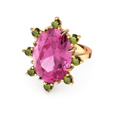 Padma Yüzük - Pembe kuvars ve peridot 14 ayar rose altın yüzük #1v7o1m2