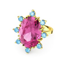 Padma Yüzük - Pembe kuvars ve akuamarin 18 ayar altın yüzük #1v7zop1