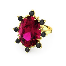 Rodolit garnet ve siyah zirkon 14 ayar altın yüzük