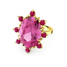Pembe kuvars ve rodolit garnet 18 ayar altın yüzük