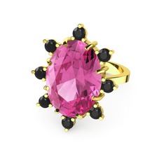 Padma Yüzük - Pembe kuvars ve siyah zirkon 8 ayar altın yüzük #1xf208i