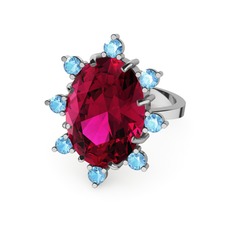 Rodolit garnet ve akuamarin 925 ayar gümüş yüzük