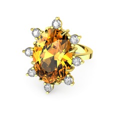Sitrin ve swarovski 925 ayar altın kaplama gümüş yüzük