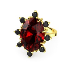 Garnet ve siyah zirkon 14 ayar altın yüzük