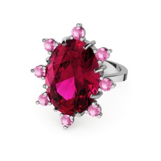 Rodolit garnet ve pembe kuvars 14 ayar beyaz altın yüzük