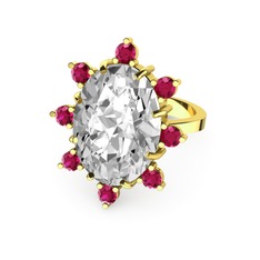 Padma Yüzük - Swarovski ve rodolit garnet 8 ayar altın yüzük #204xs