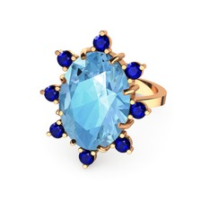 Padma Yüzük - Akuamarin ve lab safir 925 ayar rose altın kaplama gümüş yüzük #26zb7b