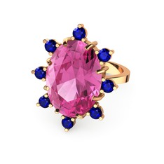 Pembe kuvars ve lab safir 8 ayar rose altın yüzük