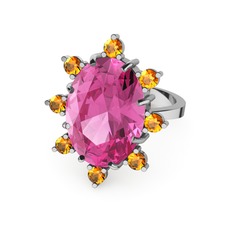 Padma Yüzük - Pembe kuvars ve sitrin 14 ayar beyaz altın yüzük #3aw08x