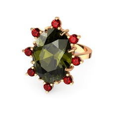 Peridot ve garnet 8 ayar rose altın yüzük