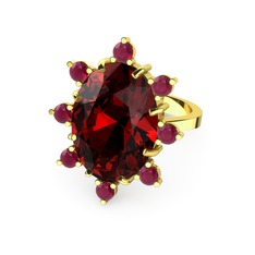 Garnet ve kök yakut 8 ayar altın yüzük