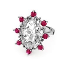Swarovski ve rodolit garnet 18 ayar beyaz altın yüzük