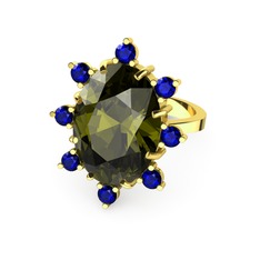 Peridot ve lab safir 925 ayar altın kaplama gümüş yüzük