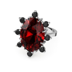 Padma Yüzük - Garnet ve siyah zirkon 8 ayar beyaz altın yüzük #6cid2x