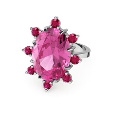 Padma Yüzük - Pembe kuvars ve rodolit garnet 14 ayar beyaz altın yüzük #6h234b