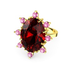 Padma Yüzük - Garnet ve pembe kuvars 18 ayar altın yüzük #7gwgkt