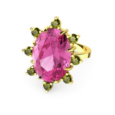 Pembe kuvars ve peridot 14 ayar altın yüzük
