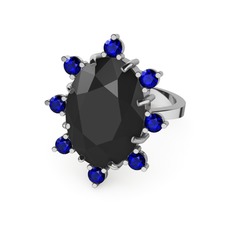 Padma Yüzük - Siyah zirkon ve lab safir 8 ayar beyaz altın yüzük #8inelk