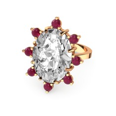 Padma Yüzük - Beyaz zirkon ve kök yakut 925 ayar rose altın kaplama gümüş yüzük #8lywp3