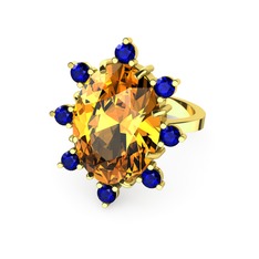 Padma Yüzük - Sitrin ve lab safir 8 ayar altın yüzük #92qzad