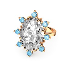 Swarovski ve akuamarin 8 ayar rose altın yüzük