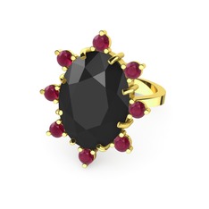Padma Yüzük - Siyah zirkon ve kök yakut 925 ayar altın kaplama gümüş yüzük #afs0mk