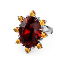 Garnet ve sitrin 8 ayar beyaz altın yüzük