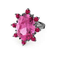 Padma Yüzük - Pembe kuvars ve rodolit garnet 925 ayar siyah rodyum kaplama gümüş yüzük #aq1nht