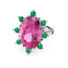 Pembe kuvars ve yeşil kuvars 8 ayar beyaz altın yüzük